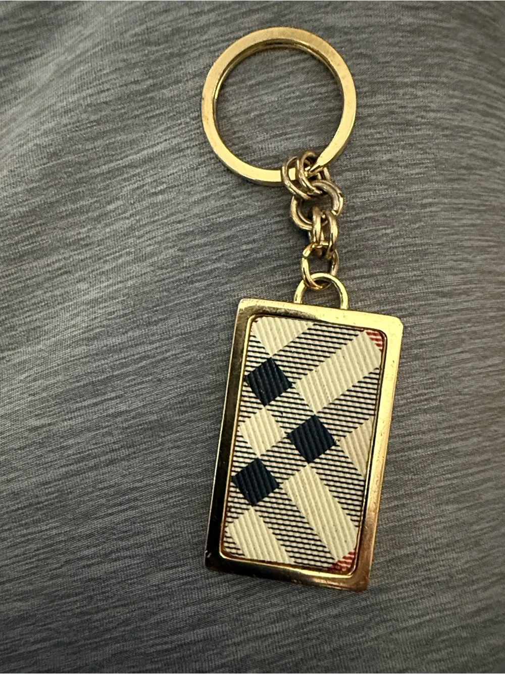 Gold-Tone Plaid Rectangle Keychain - Black & Cream